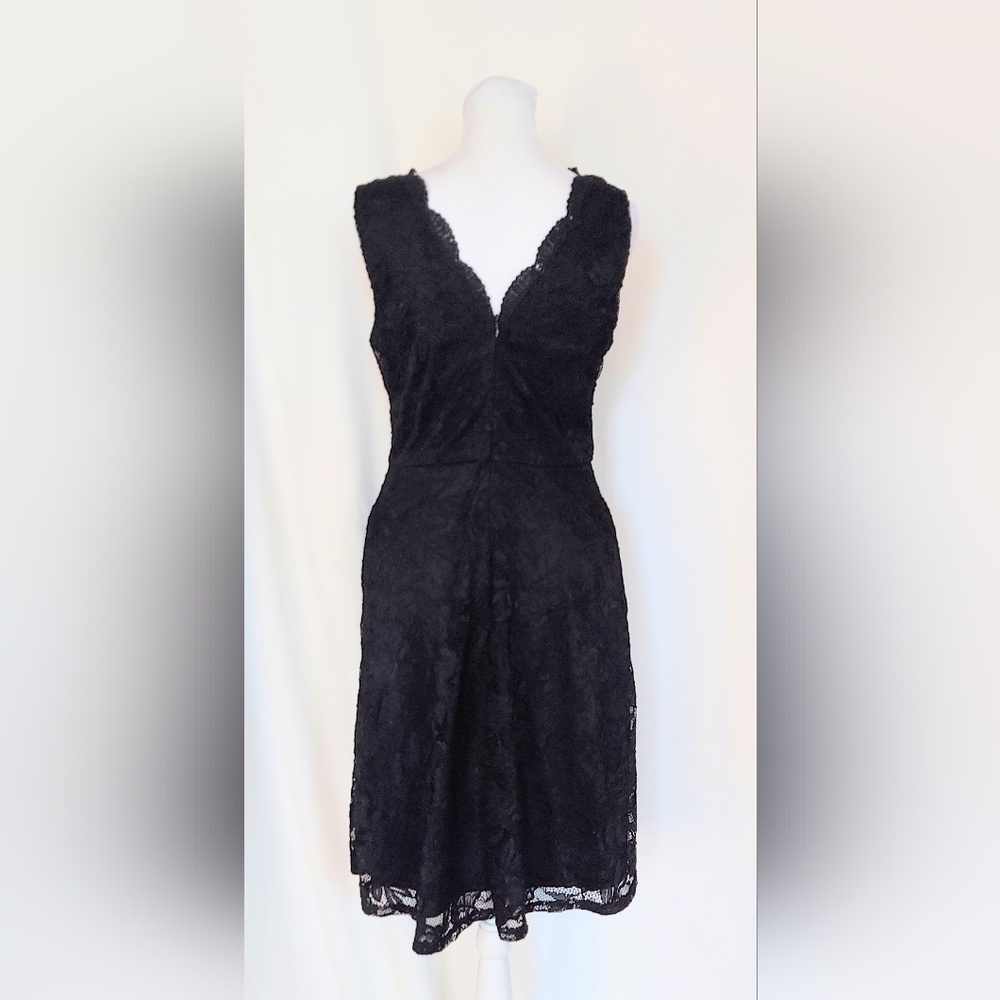 Grace Karin Mini Scallop Trim Sleeveless Dress Black Lace Size Medium